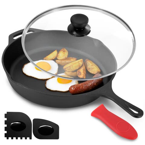 12 Inch Pre-Seasoned Cast Iron Skillet with Tempered Glass Lid