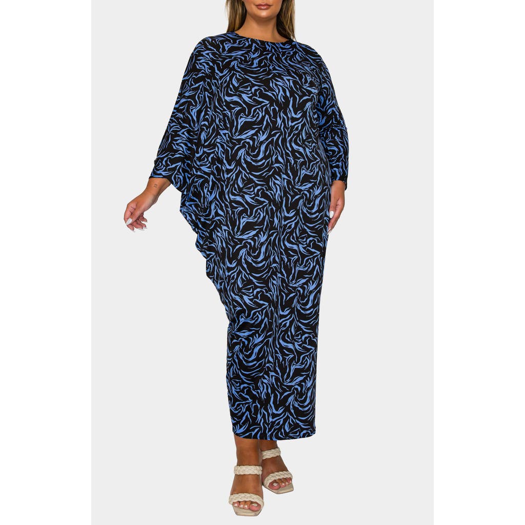 L I V D Jessica Asymmetric Long Sleeve Maxi Dress In Blue