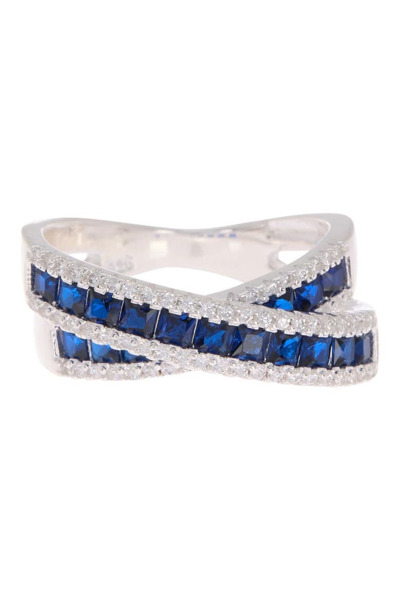 Sterling Silver Blue & White CZ Crossover Band Ring, Main, color, SILVER