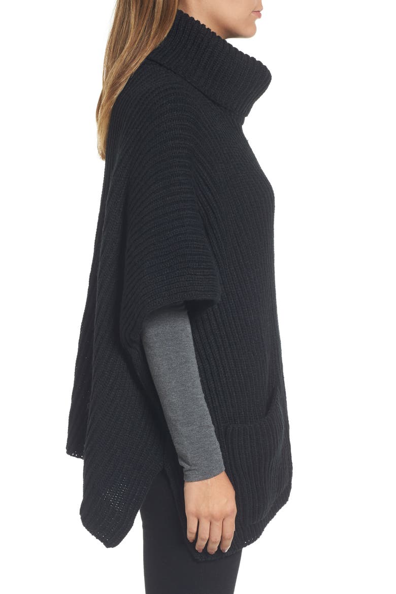 Cowl Neck Poncho, Alternate, color, BLACK