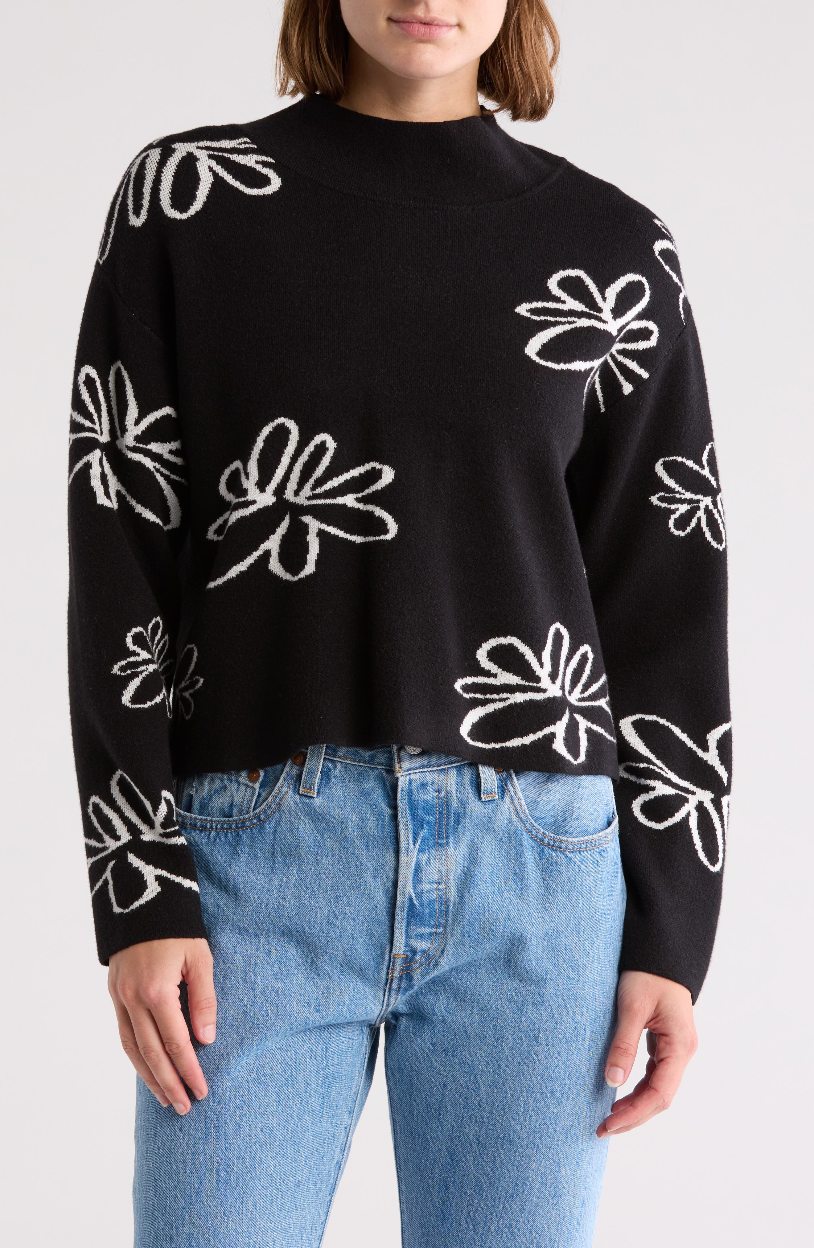 INDUSTRY REPUBLIC CLOTHING Mock Neck Jacquard Sweater