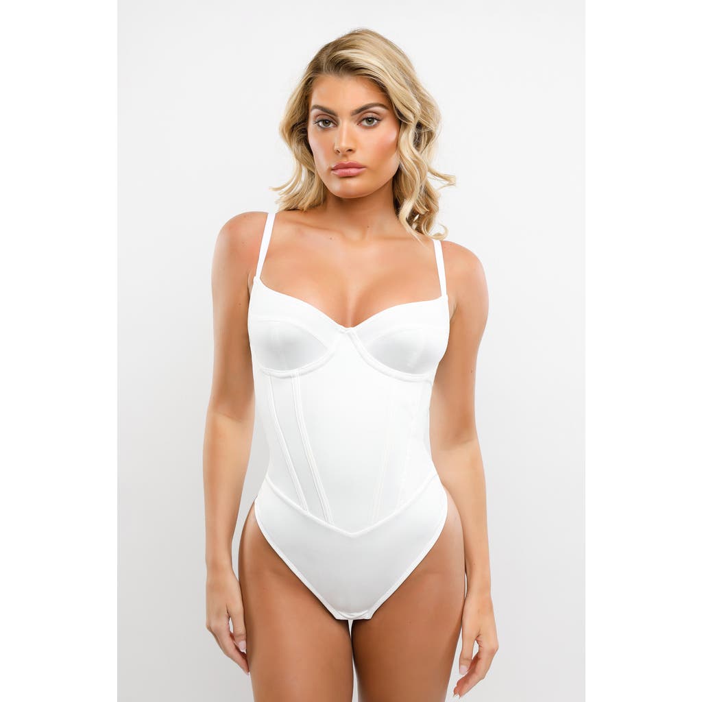 Popilush Shapewear Tummy Control Corset Thong Bodysuit In Pearl White