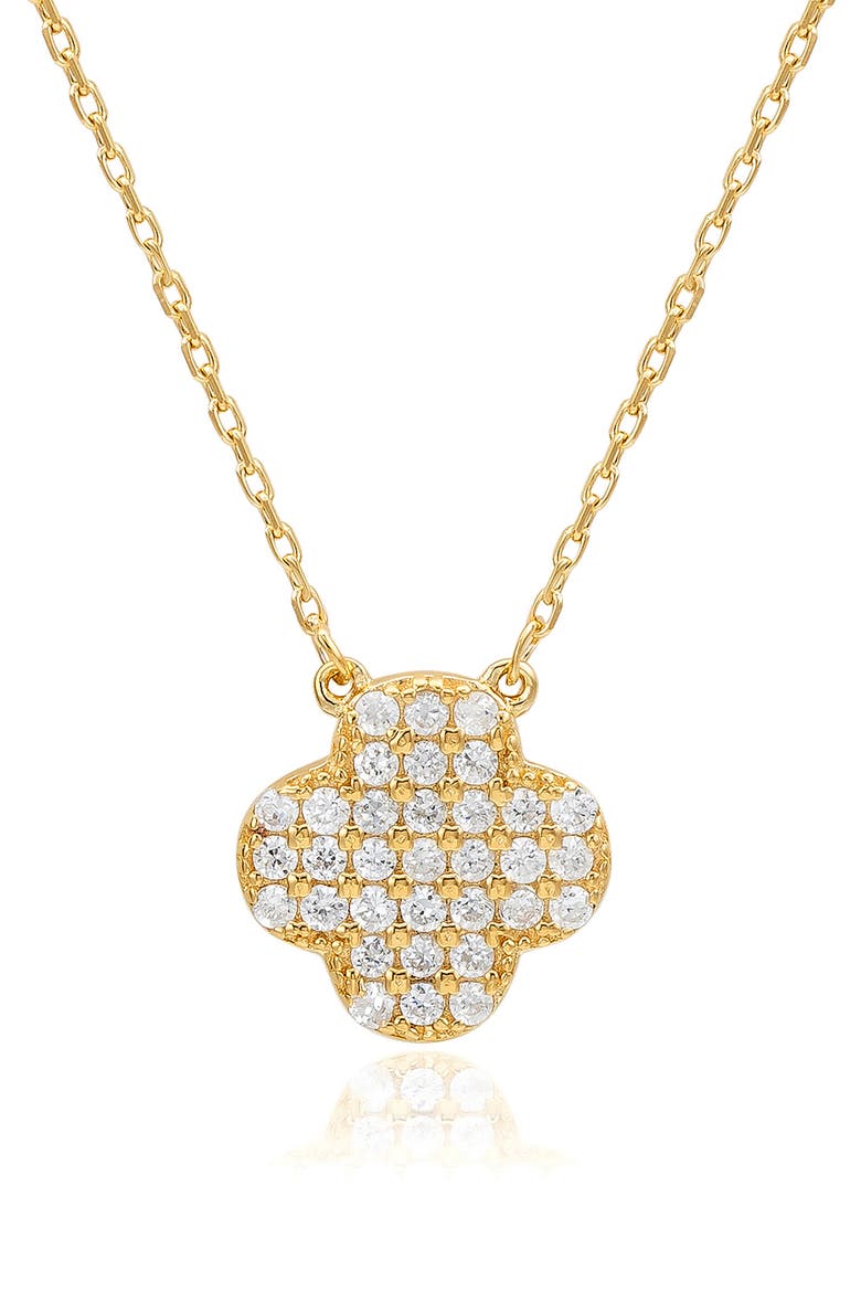 Cubic Zirconia Pavé Clover Pendant Necklace, Main, color, YELLOW