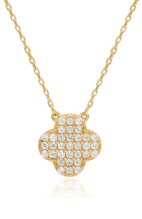 Cubic Zirconia Pavé Clover Pendant Necklace