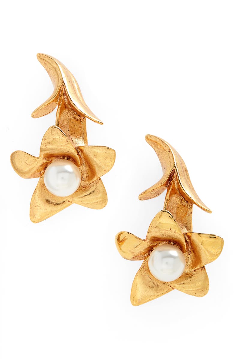 Oscar de la Renta Imitation Pearl Flower Drop Earrings, Main, color, 
