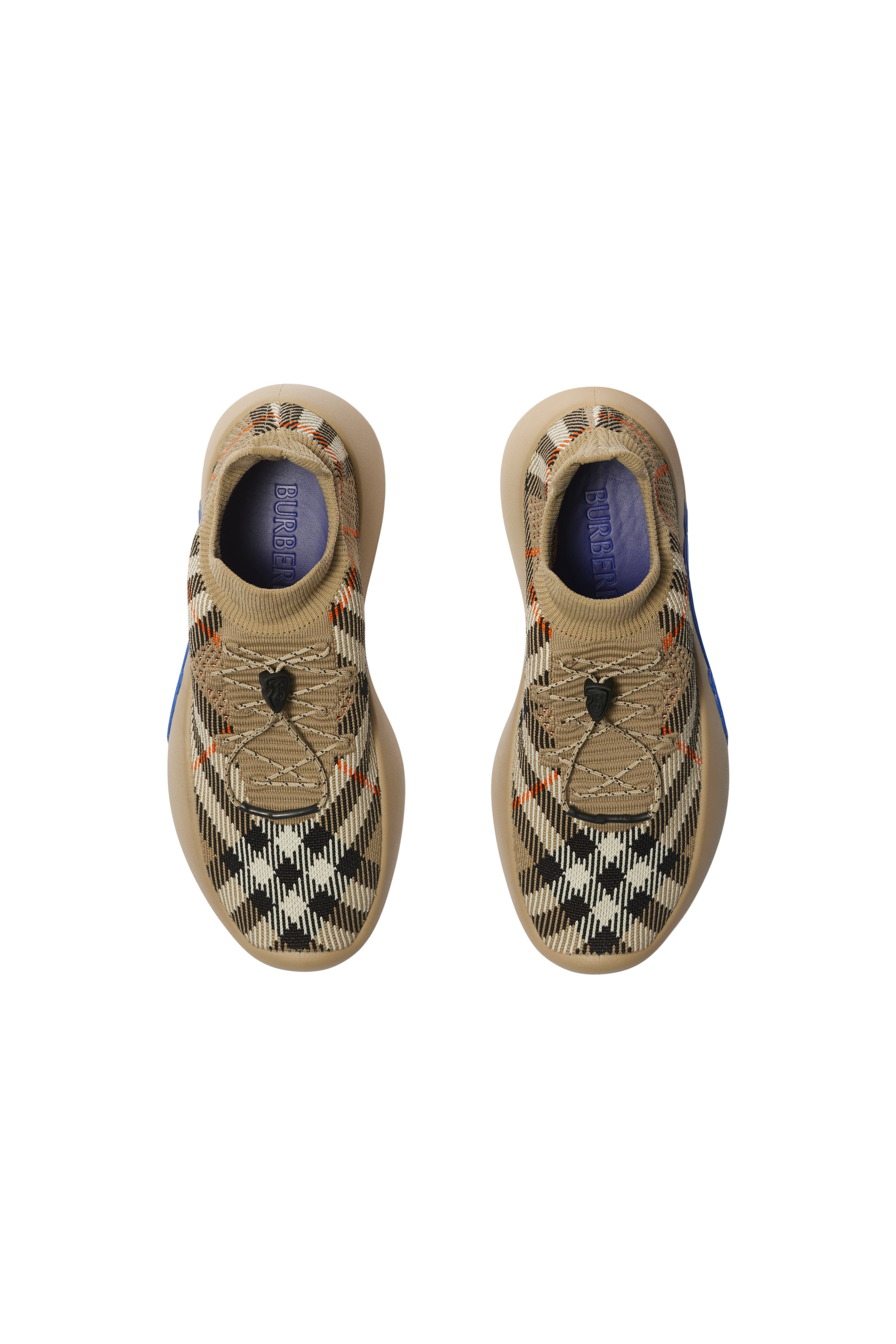 Burberry Check Knit Neptune Sneakers, Alternate, color, Sand
