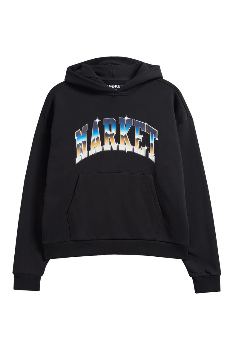 SMILEY® Chrome Logo Cotton Fleece Hoodie (Nordstrom Exclusive), Alternate, color, BLACK