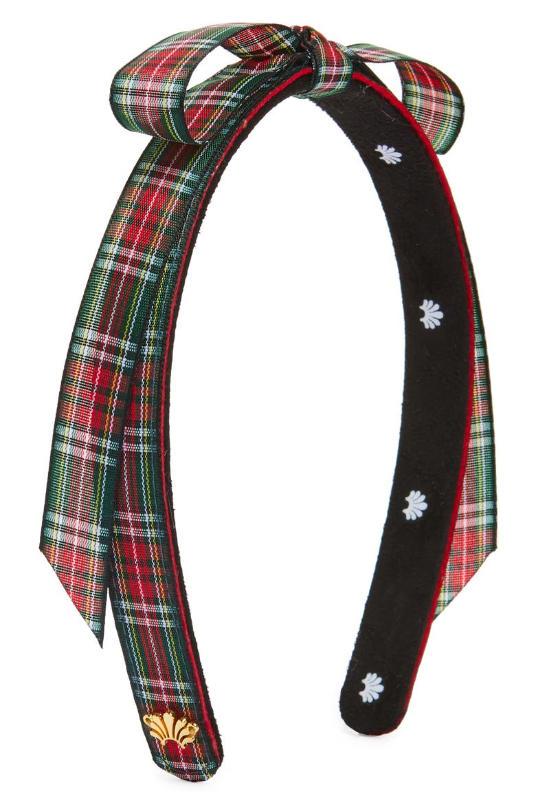 Plaid Bardot Headband, Main, color, BERRY CHECK