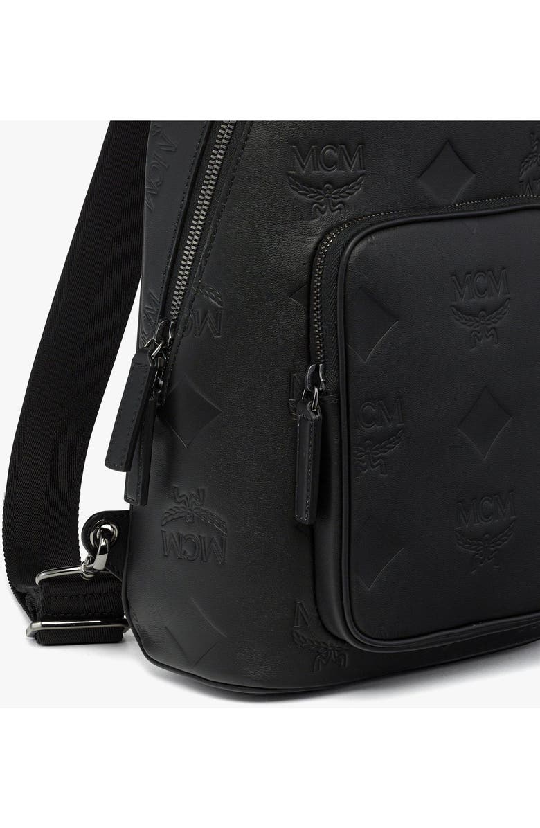 MCM Aren Sling Bag in Embossed Monogram Leather, Alternate, color, Black