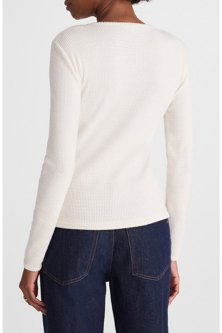 Waffle Knit Cutaway Crewneck Cardigan, Alternate, color, ANTIQUE CREAM