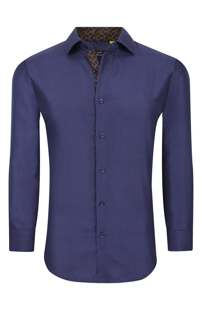 Azaro Uomo Slim Fit Geometric Print Performance Dress Shirt, Alternate, color, Navy