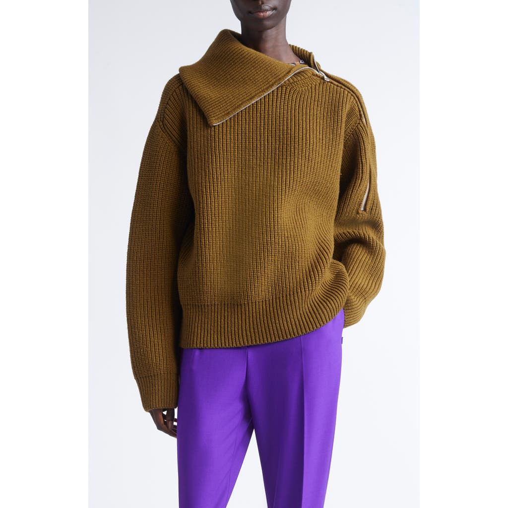 Dries Van Noten Talim Wool Half Zip Turtleneck Sweater In Brown