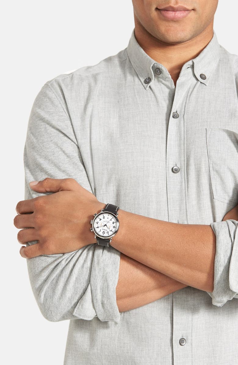 Shinola 'The Runwell Chrono' Leather Strap Watch, 41mm, Alternate, color, 