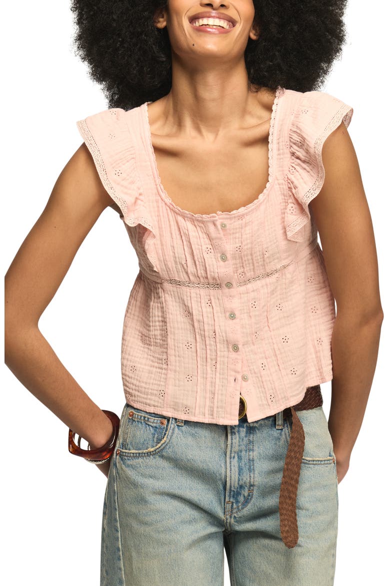 Lace & Eyelet Crop Top, Main, color, CORAL