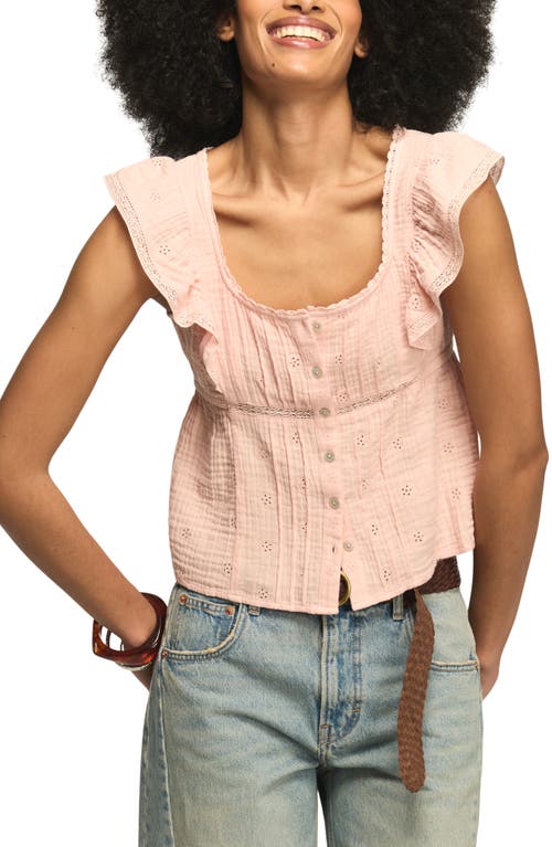 Lucky Brand Lace & Eyelet Crop Top in Coral at Nordstrom, Size Medium