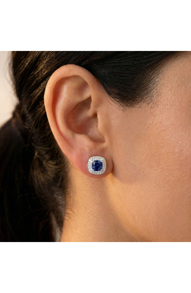 Bliss Diamond 2.65Ct Cushion Halo Blue Sapphire Diamond Studs 14k Gold Earring Lab Grown, Alternate, color, 14K White Gold