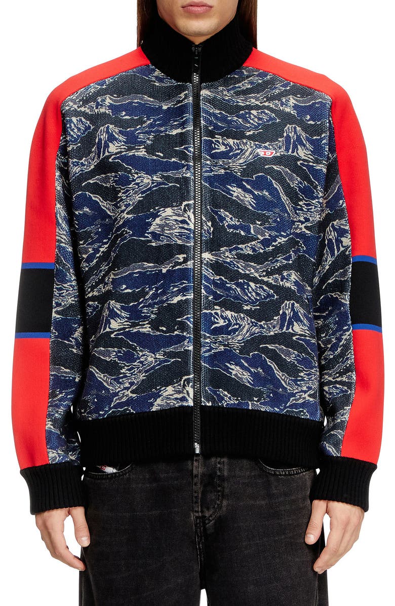 DIESEL<sup>®</sup> K-Calo Colorblock Organic Cotton Zip-Up Jacket, Main, color, Navy/ Blue