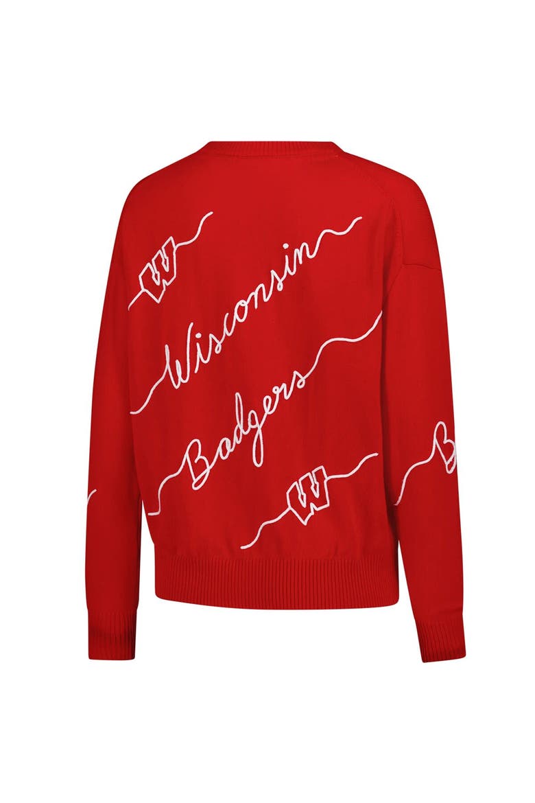 Women's Red Wisconsin Badgers Love Note Embroidered Pullover Sweater, Alternate, color, Red