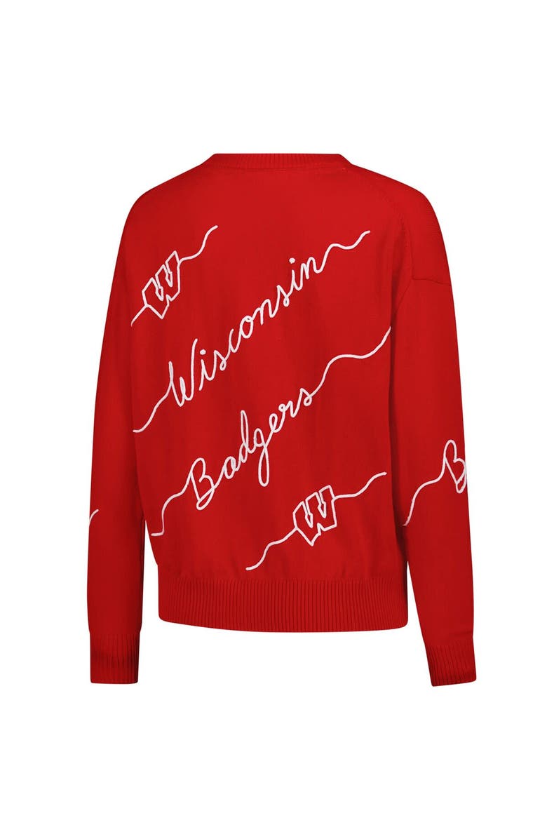 KADYLUXE Women's Red Wisconsin Badgers Love Note Embroidered Pullover Sweater, Alternate, color, Red