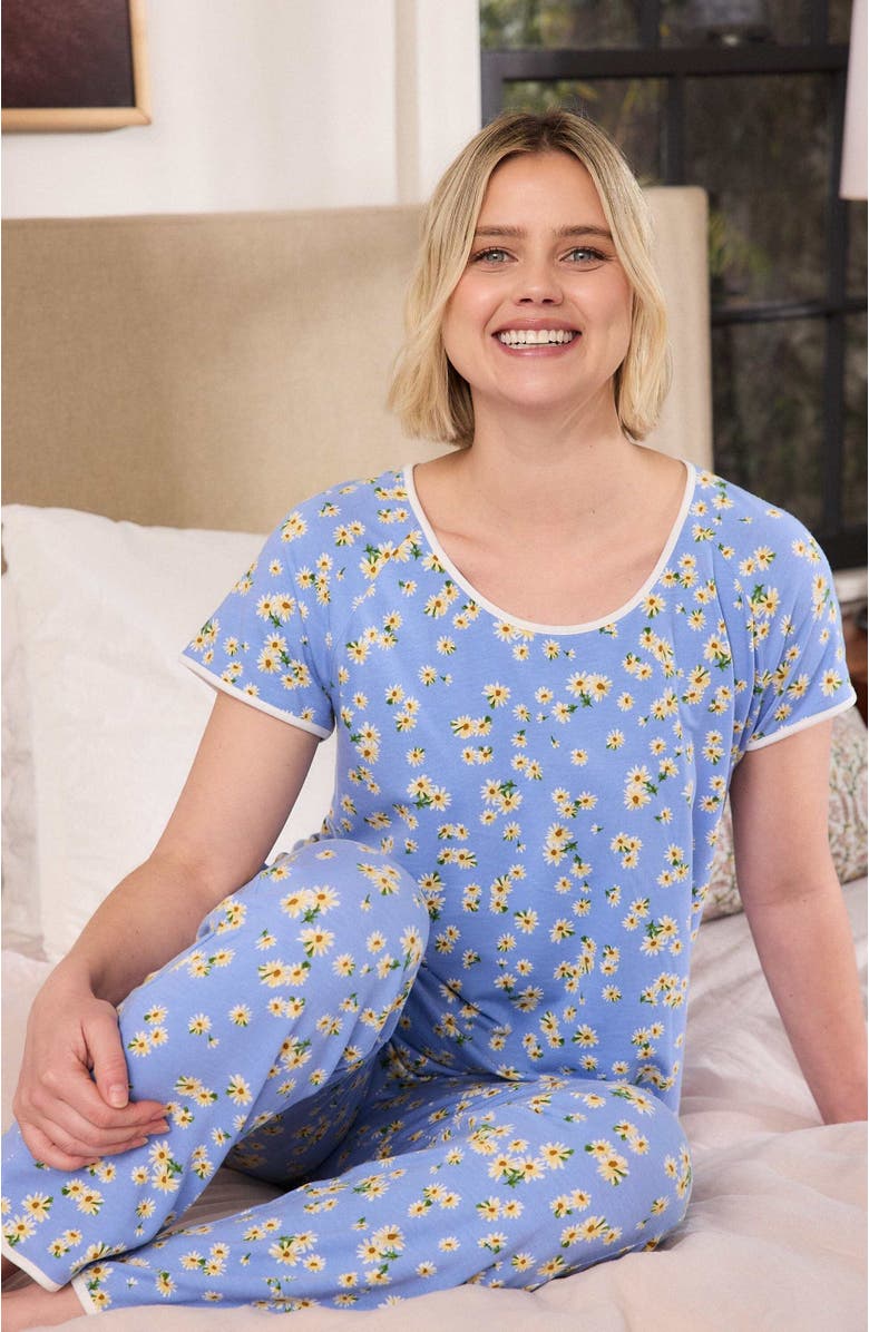 The Cat's Pajamas Pima Knit Short Sleeved Simple Set Floral, Alternate, color, Marguerite