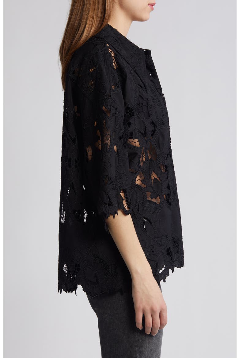 Charli Embroidered Button-Up Shirt, Alternate, color, BLACK