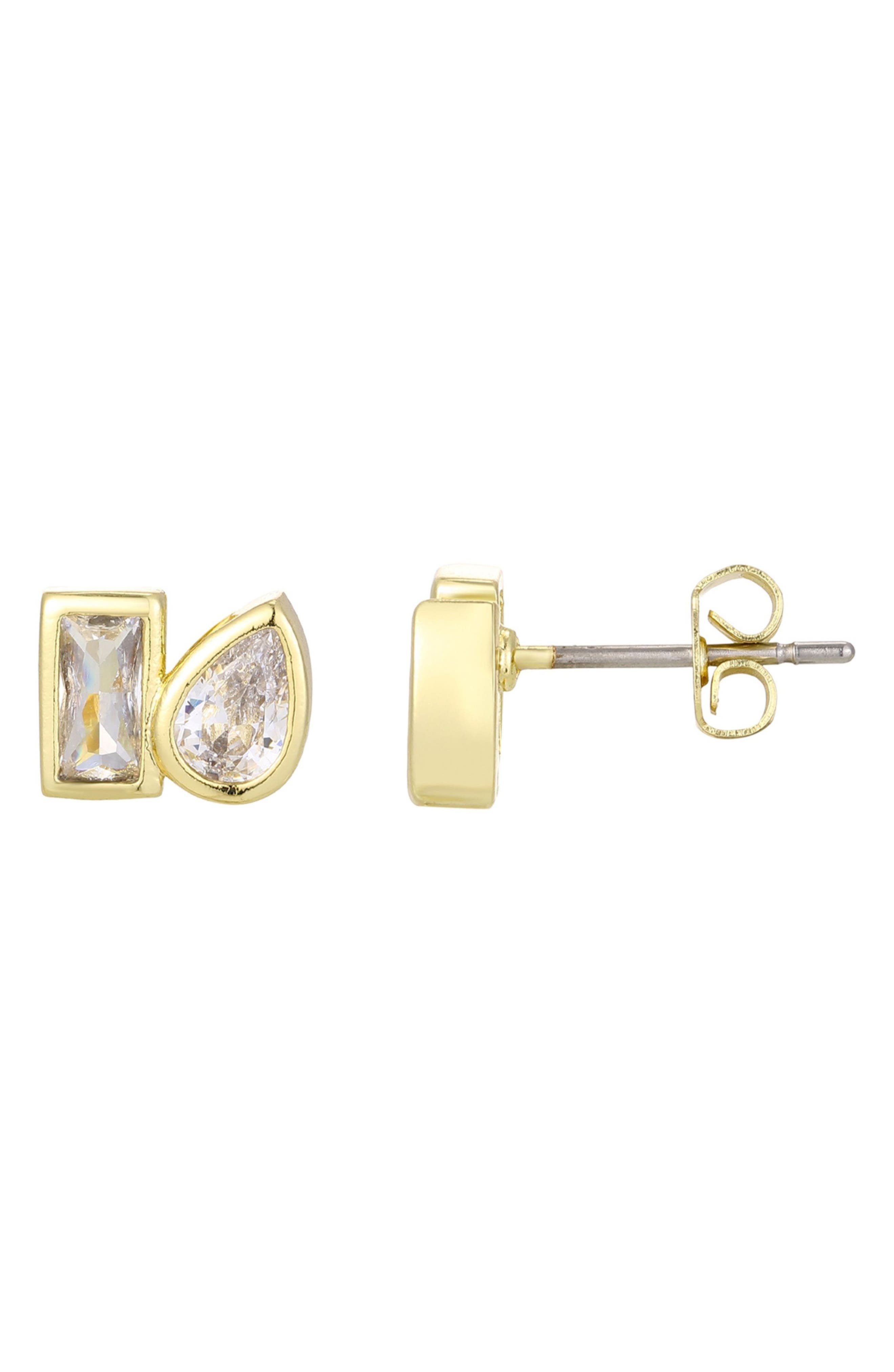 Adornia 14K Gold Plated Cubic Zirconia Duo Stud Earrings