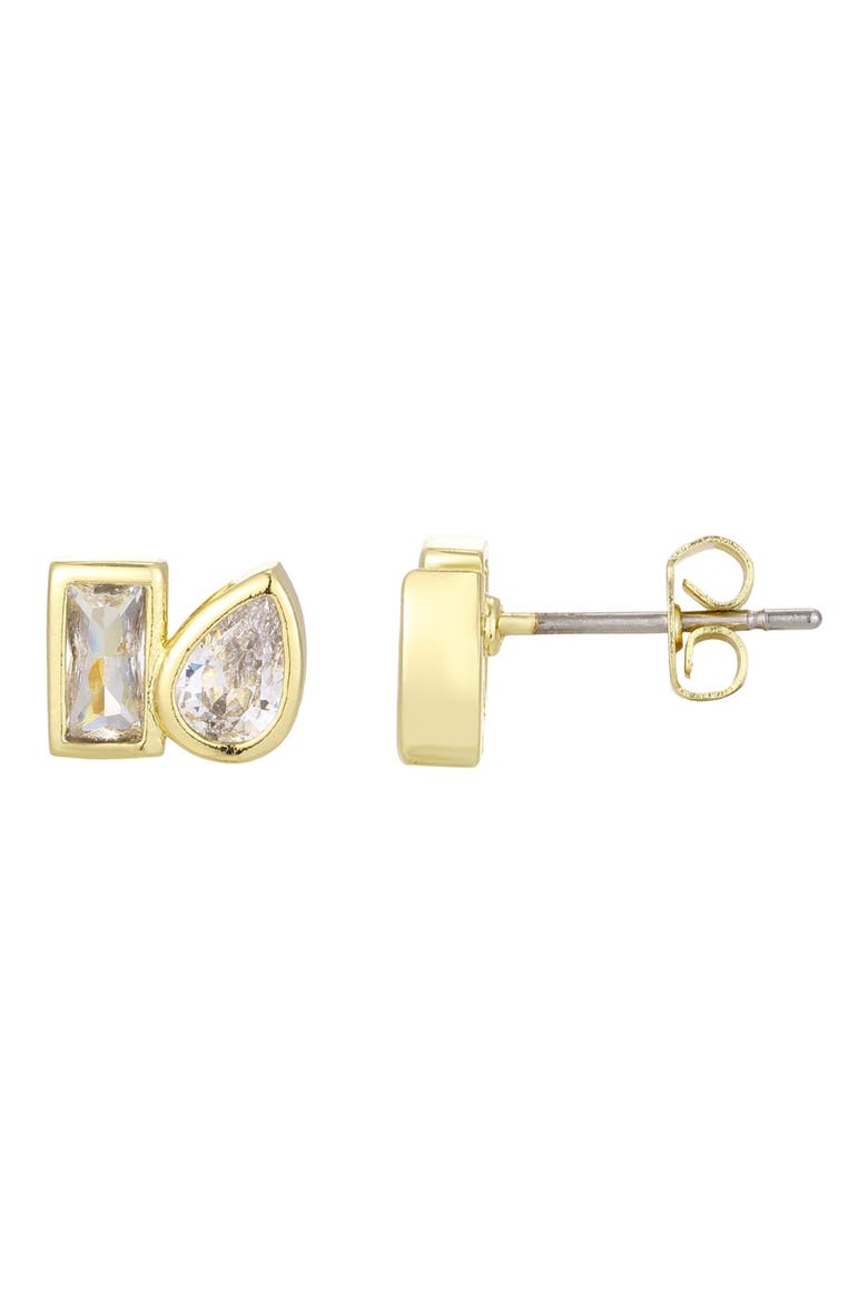 14K Gold Plated Cubic Zirconia Duo Stud Earrings, Main, color, GOLD
