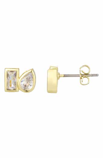 14K Gold Plated Cubic Zirconia Duo Stud Earrings