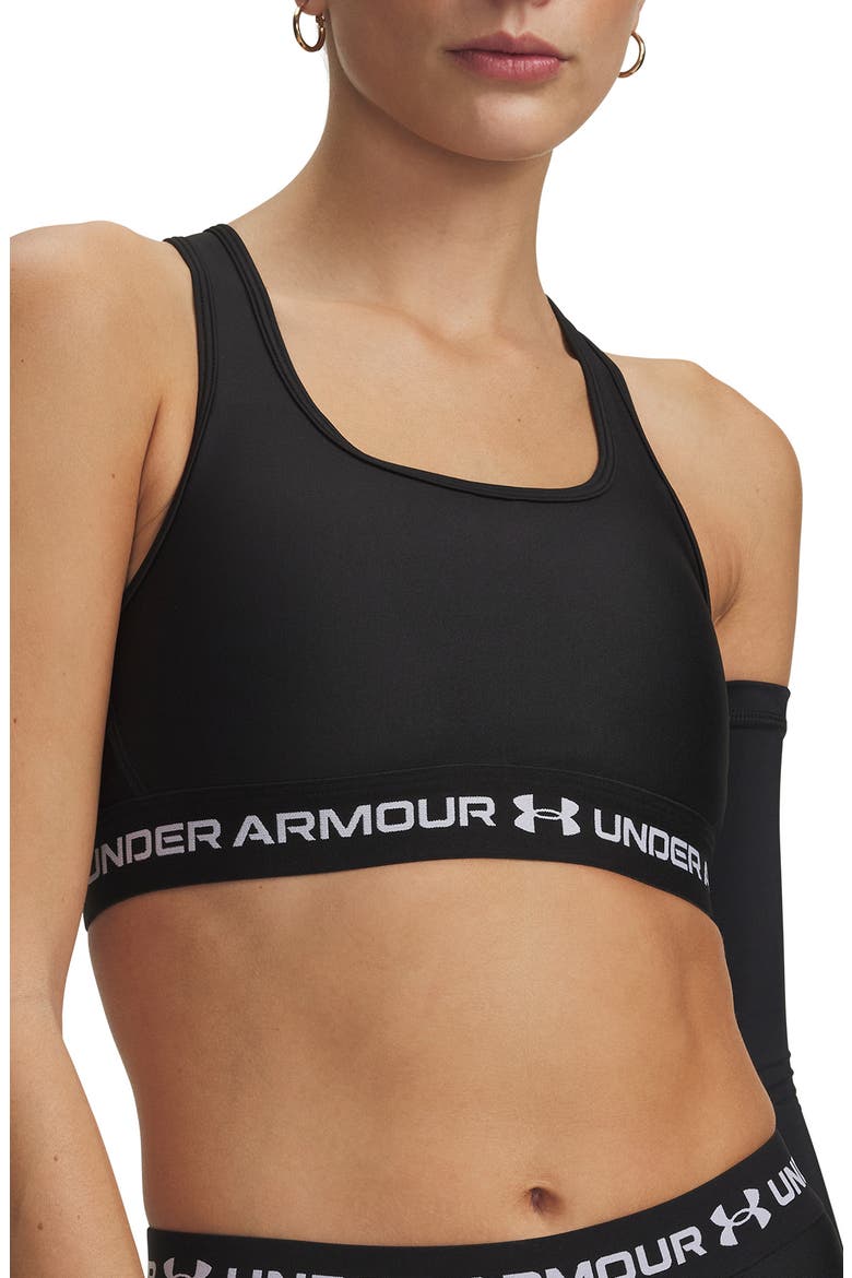 HeatGear® Mid Cross Back Sports Bra, Main, color, ULTIMATE BLACK / / WHITE