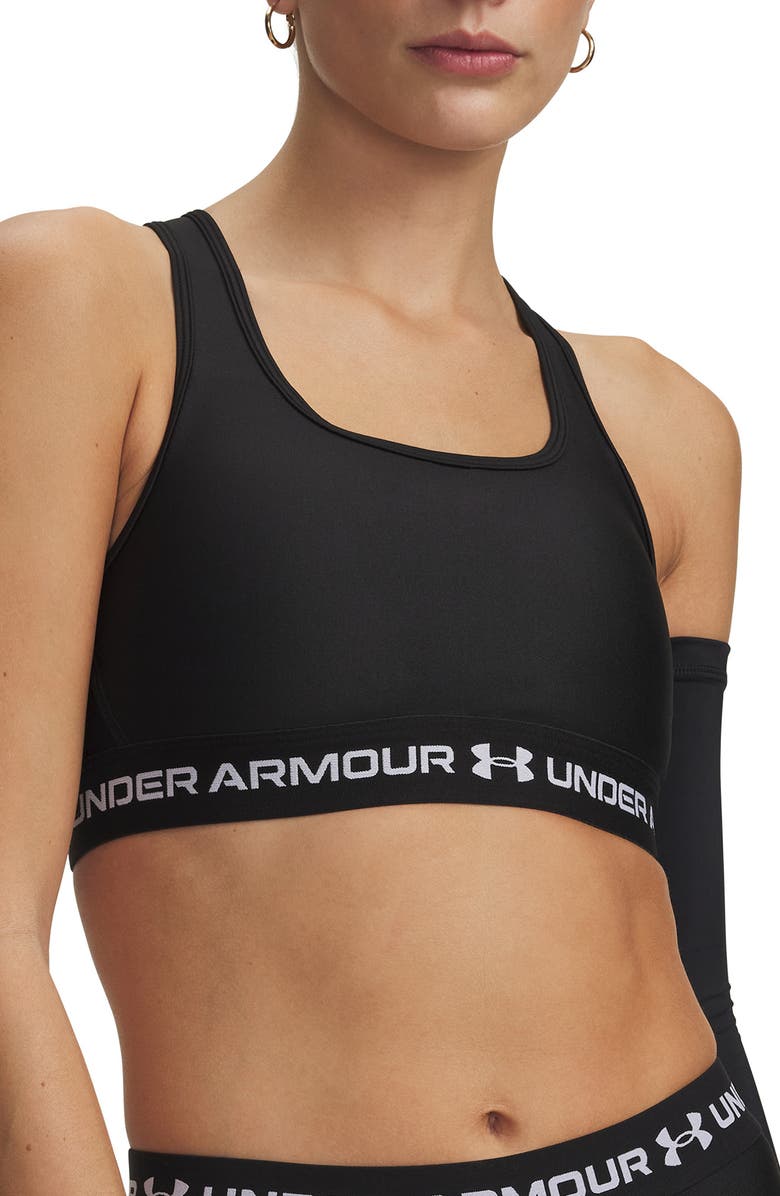 Under Armour HeatGear<sup>®</sup> Mid Cross Back Sports Bra, Main, color, Ultimate Black / / White