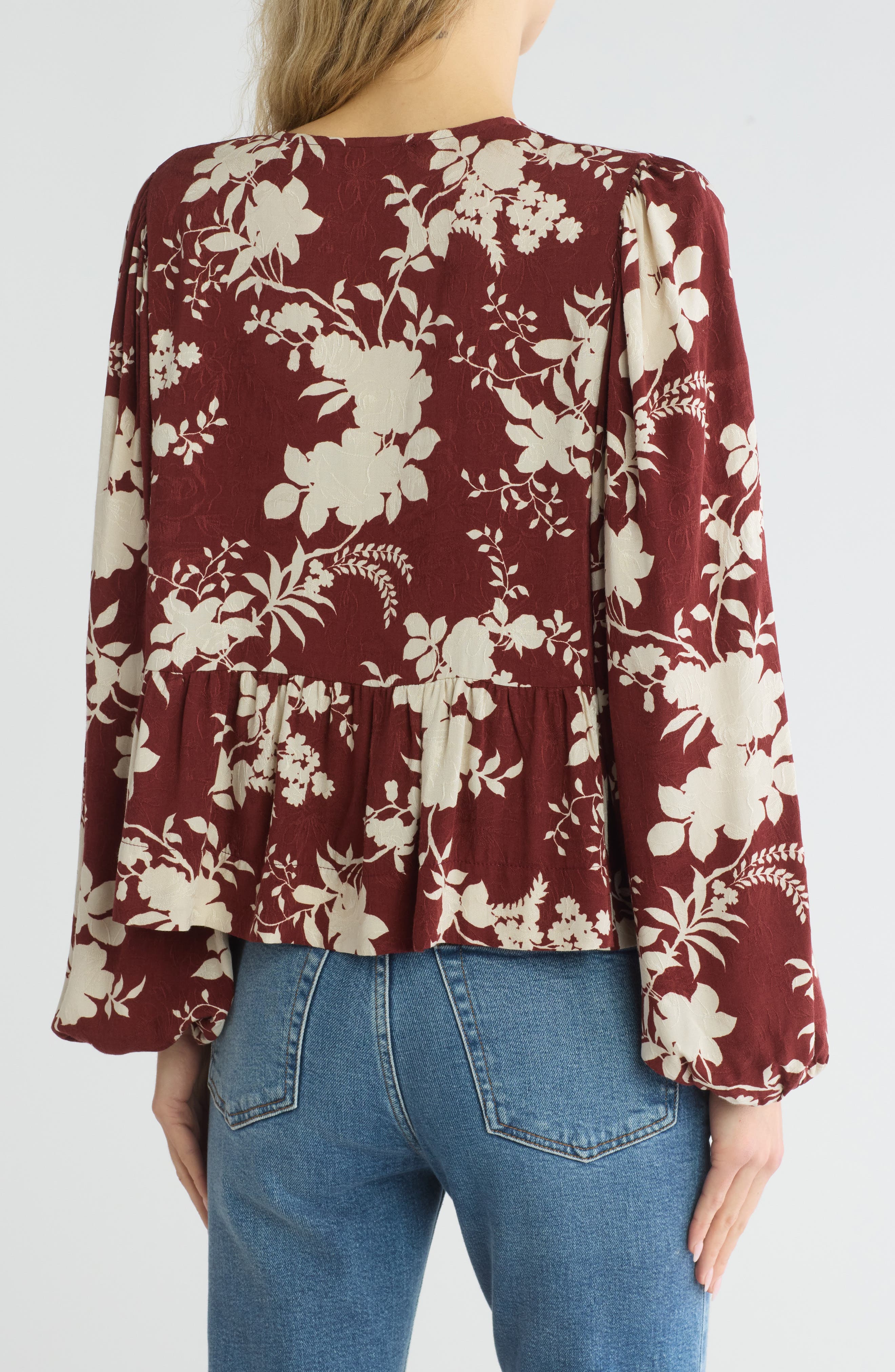 Floral Long Sleeve Tie Front Crop Top - image 4