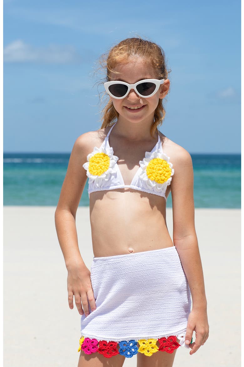 3D Daisy Crochet Triangle Two-Piece Bikini, Alternate, color, Yellow