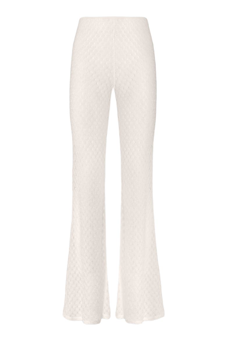 Flared Trousers In Lamé Viscose With Raschel Workmanship, Main, color, White