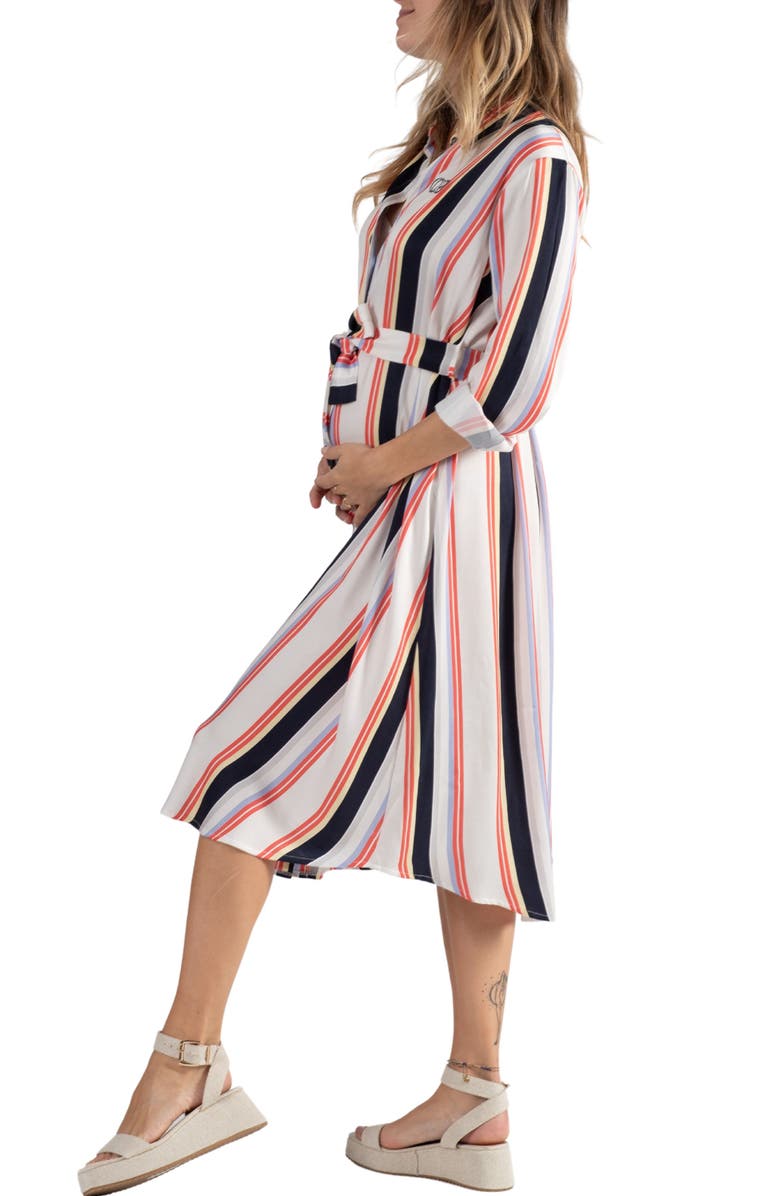 Cache Coeur Normandie maternity and nursing shirt dress, Main, color, Red / Navy