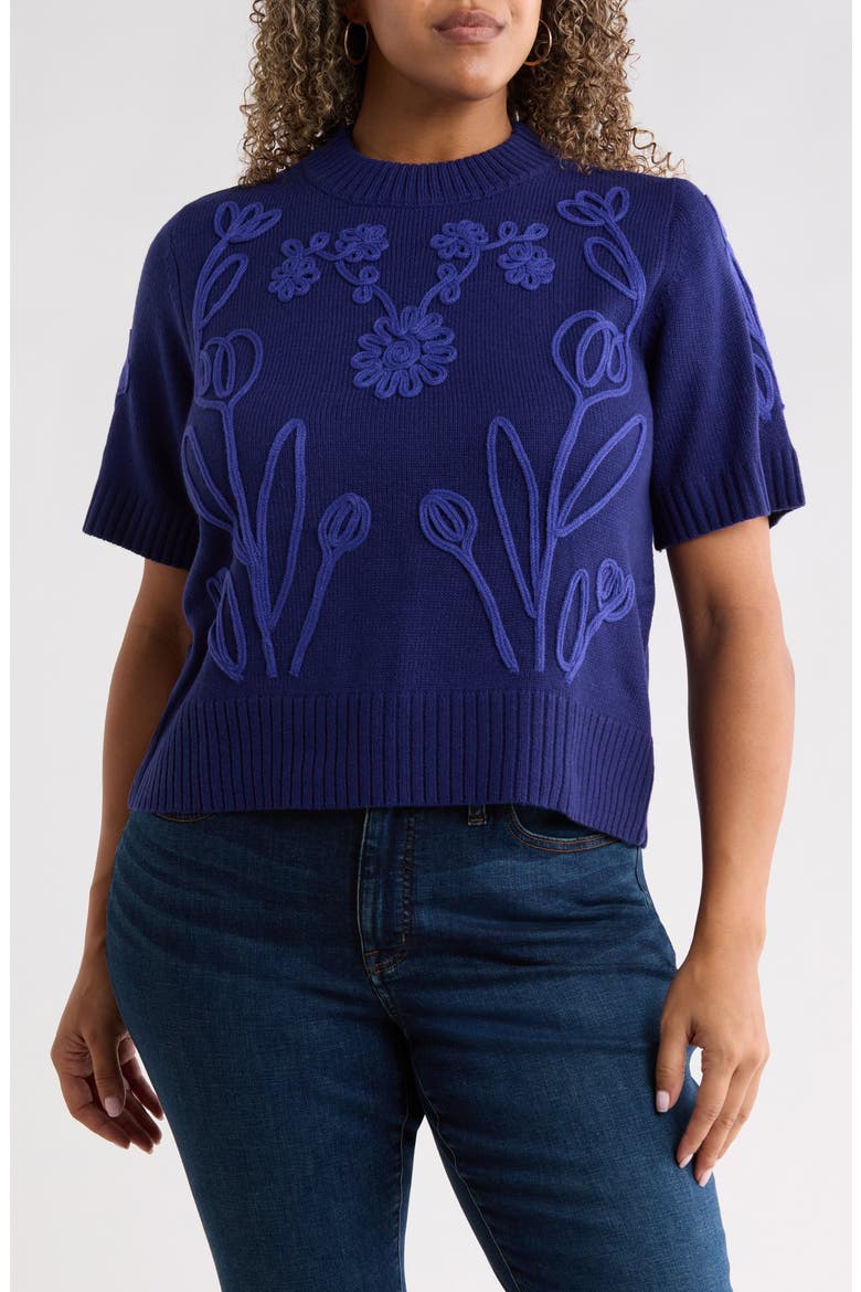 Winsley Floral Embroidered Sweater, Main, color, NAVY