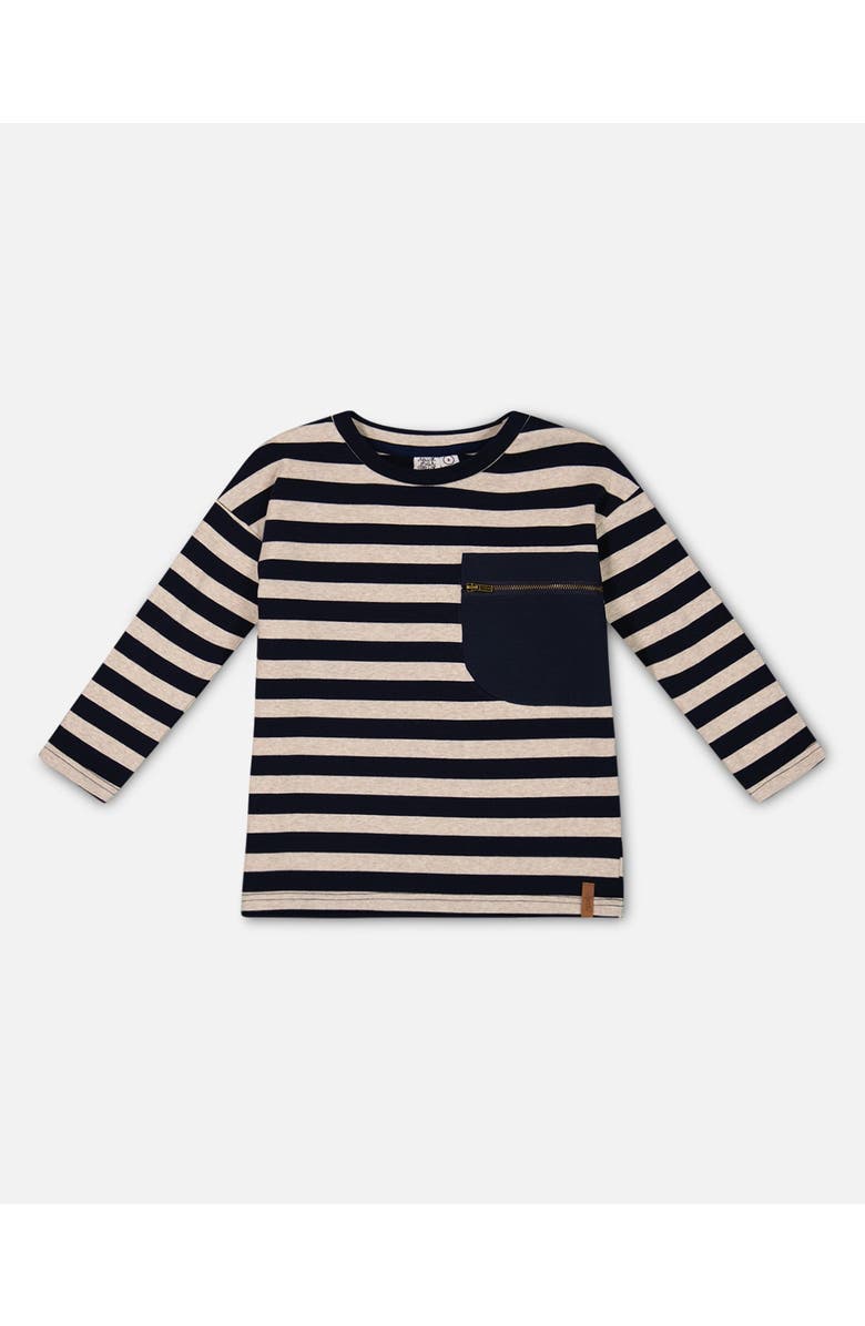 Deux par Deux Little Boy's Striped Rib T-Shirt Navy, Main, color, Peacoat