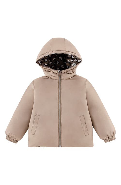 Calonie Kids' Alex Reversible Down Hooded Puffer Jacket In Brown
