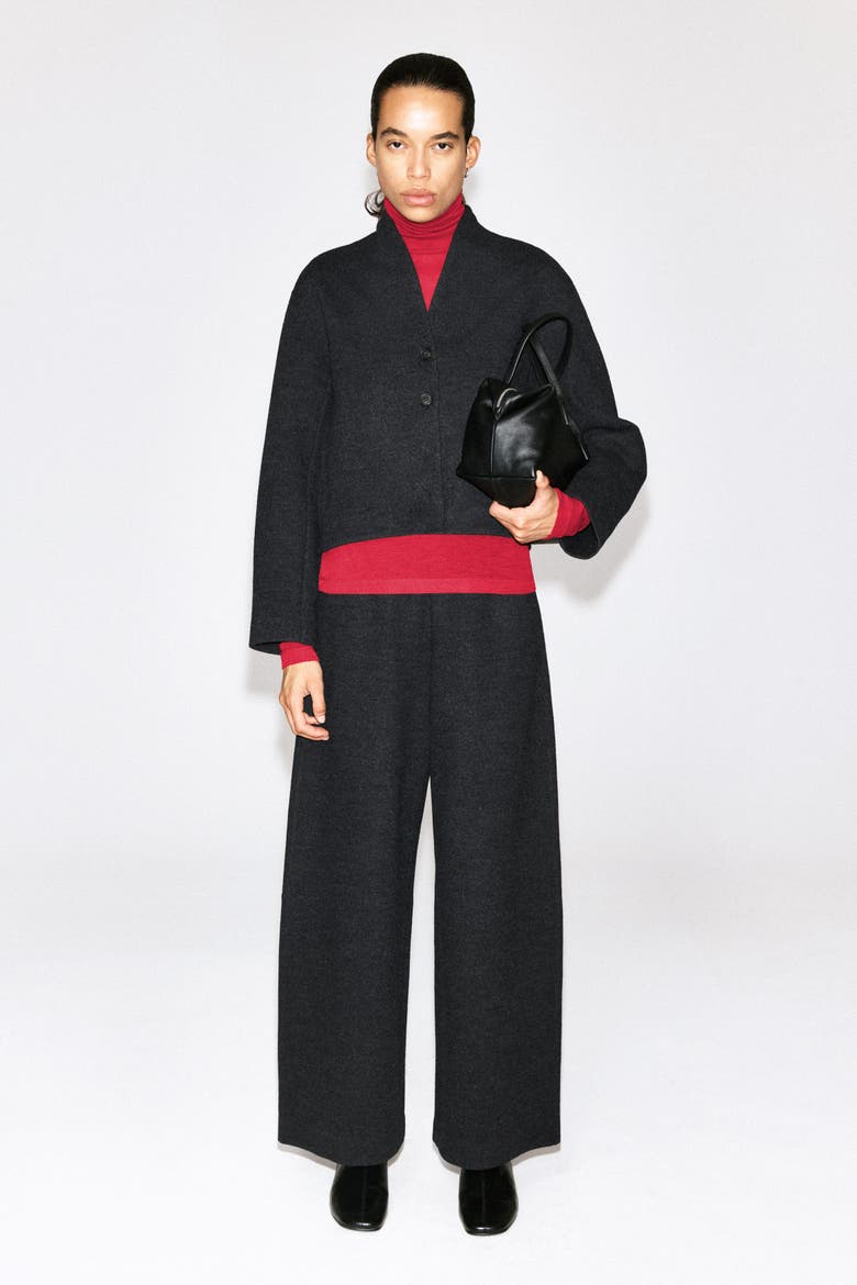 Boiled Wool-blend Shawl-collar Cardigan, Alternate, color, CHARCOAL MÉLANGE
