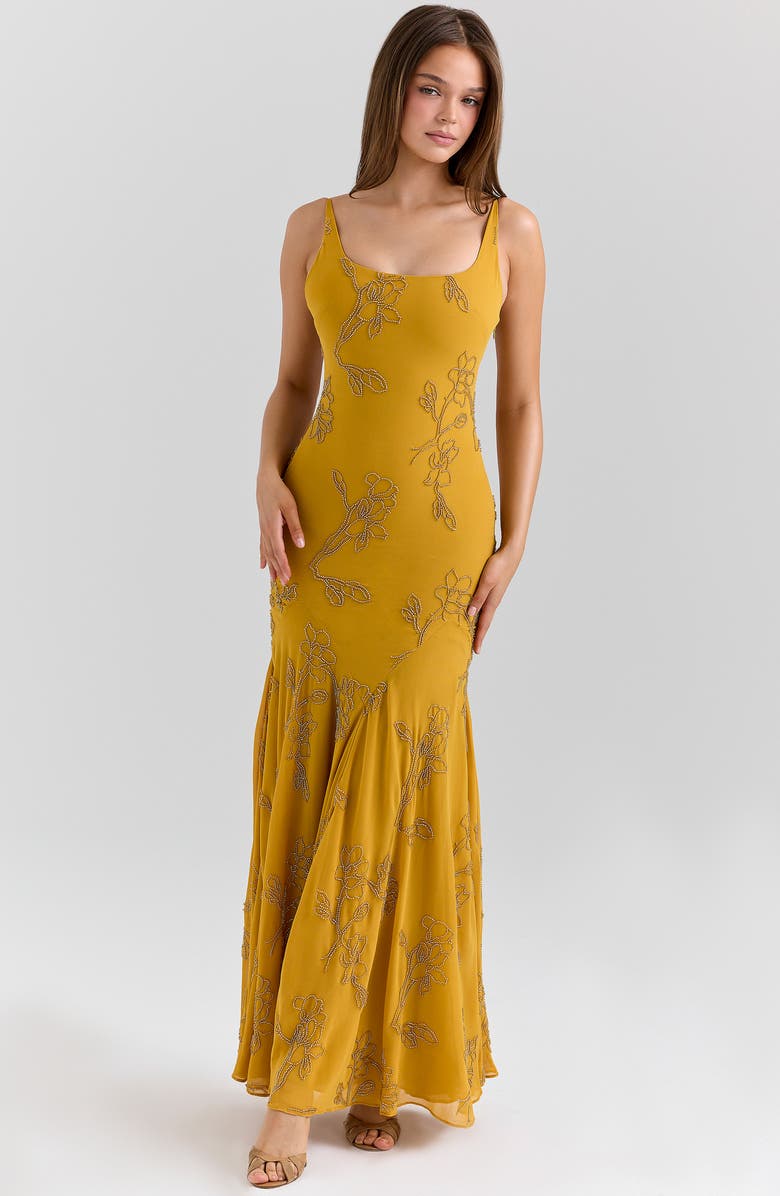 HOUSE OF CB Rosalia Beaded Georgette Gown, Alternate, color, Gold