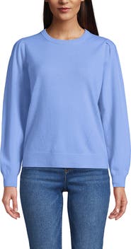 Lands' End Cashmere Puff Sleeve Crew Neck Sweater