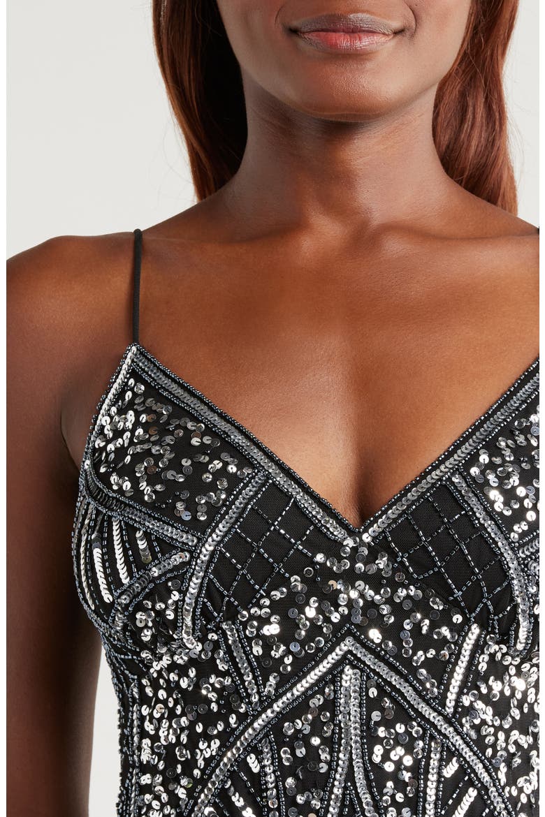 Embellished V-Neck Gown, Alternate, color, BLACK