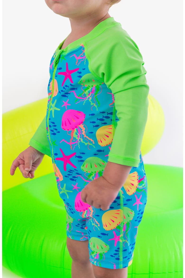 Kids' Neon Jelly Time Long Sleeve UPF 50+ One-Piece Swimsuit, Alternate, color, BLUE