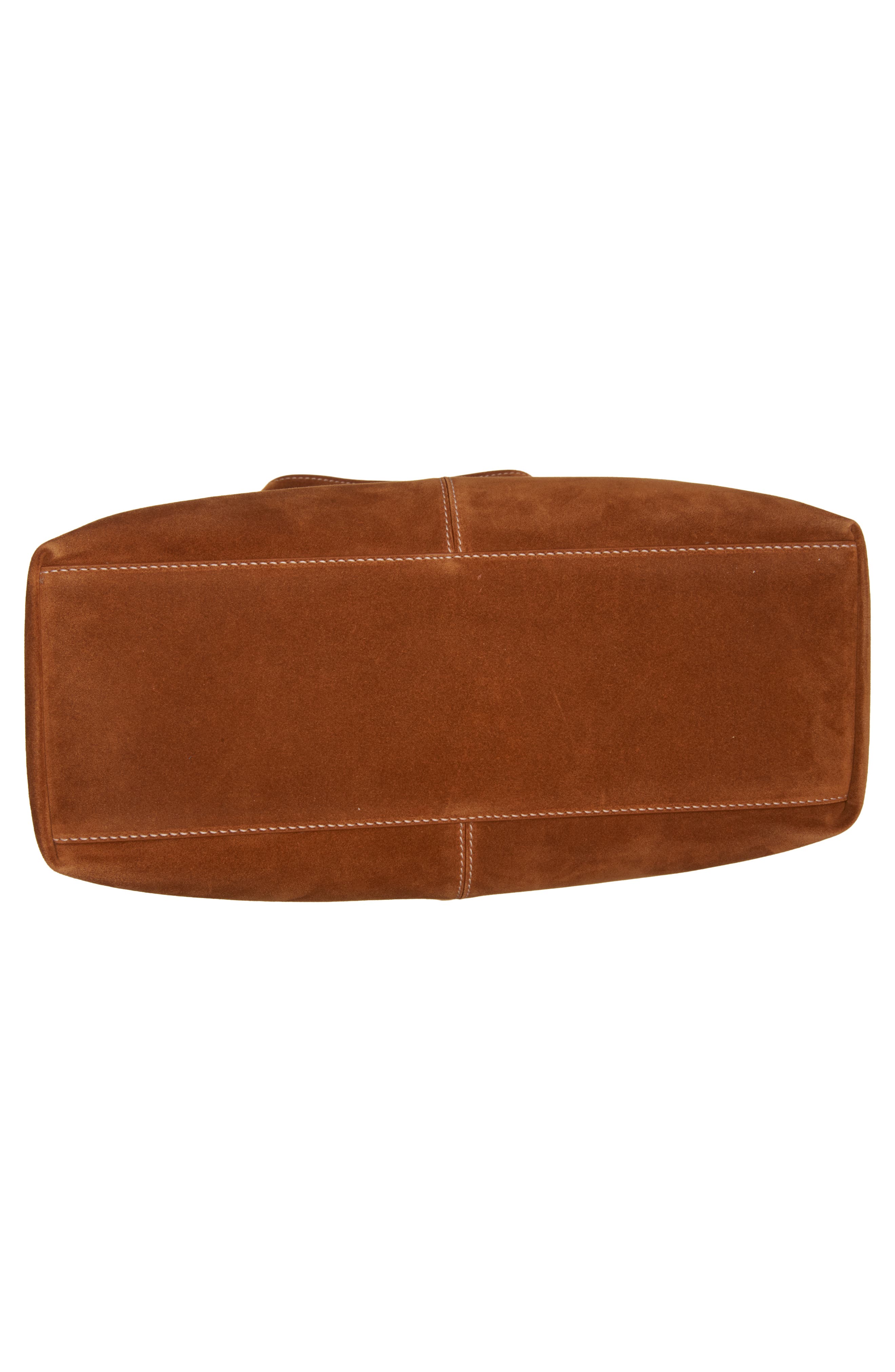 McQueen T-Bar Suede Shoulder Bag, Alternate, color, Tan/ Silver