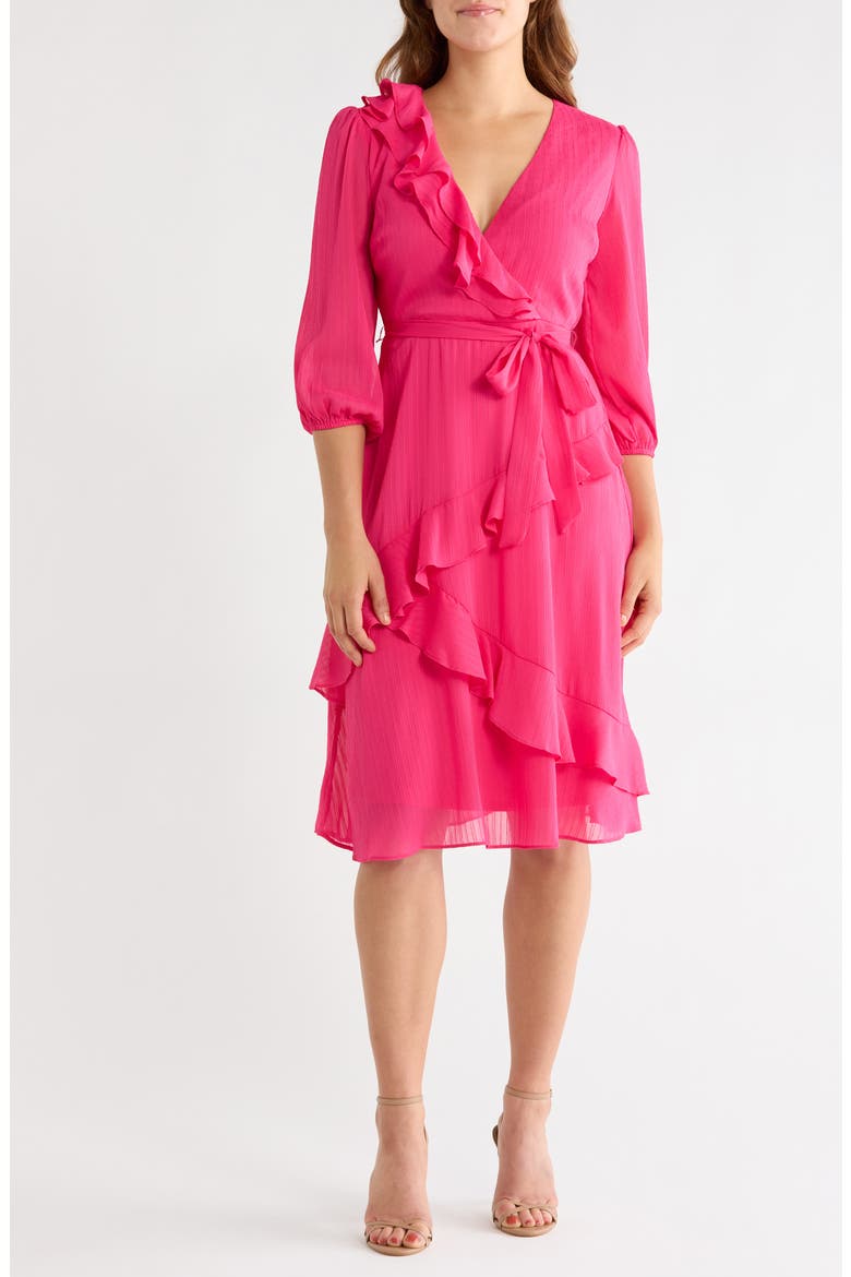 Ruffled Chiffon Midi Dress, Main, color, HOT PINK