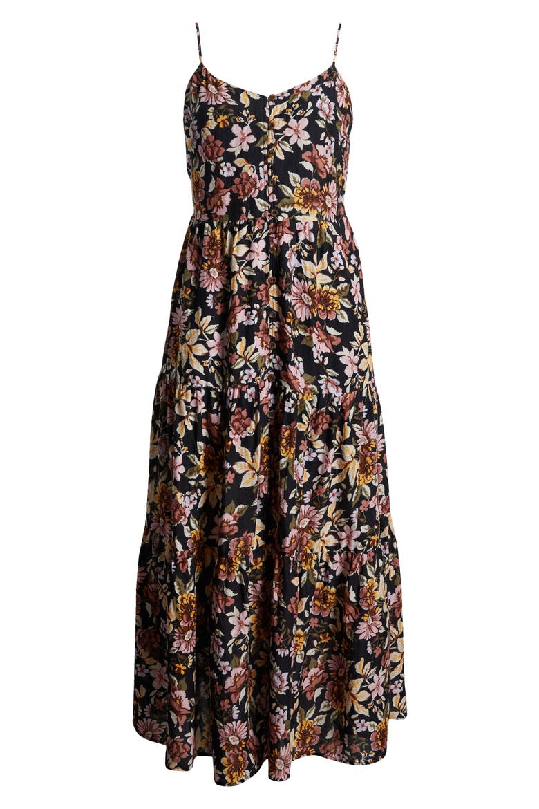 Floral Tiered Button-Up Dress, Alternate, color, BLK MULTI FLORAL