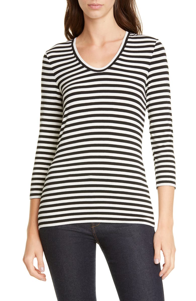 Nordstrom Signature Stripe V-Neck Tee, Main, color, 