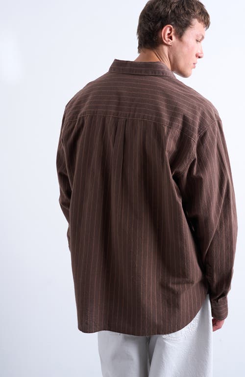 Topman Stripe Oversize Oxford Button-up Shirt In Brown