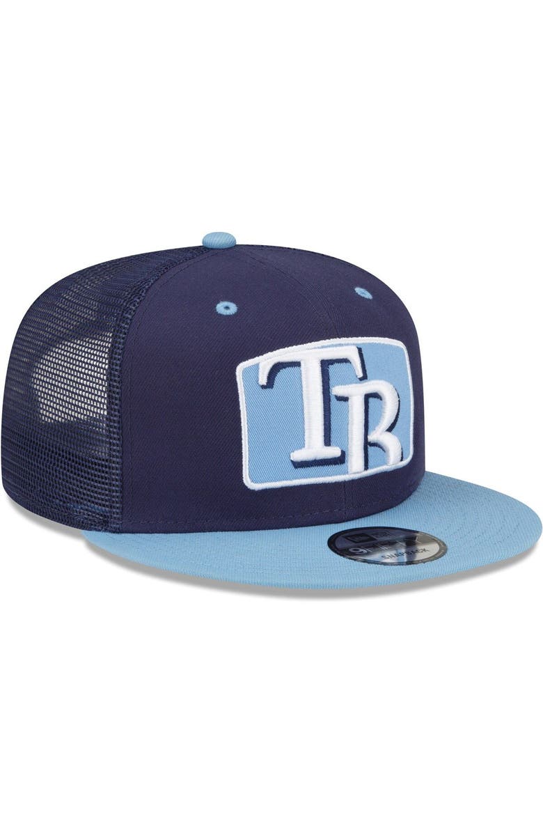 New Era Men's New Era Navy/Light Blue Tampa Bay Rays Logo Zoom Trucker 9FIFTY Snapback Hat, Alternate, color, 