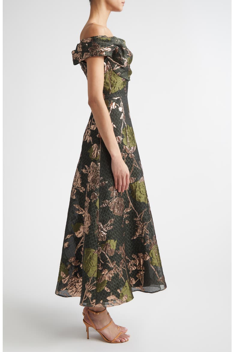 Floral Draped Metallic Fil Coupé Fit & Flare Dress, Alternate, color, CACTUS MULTI