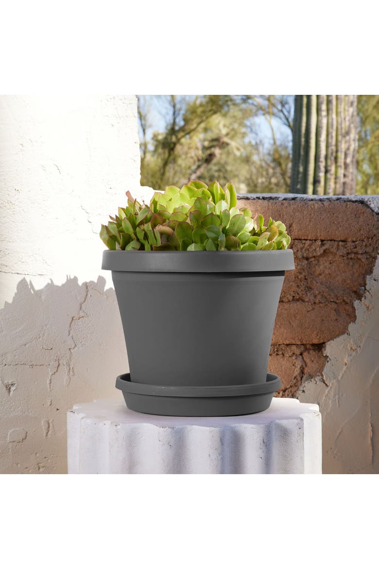 Terra 13 Inch Resin Saucer, Charcoal Gray, Round Flower Pot Tray, Alternate, color, Gray